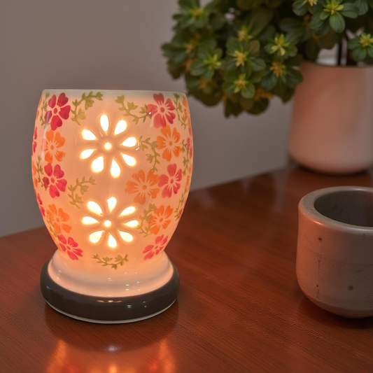 Elegant Ceramic Flower Cut Design Oil Diffuser Lamp