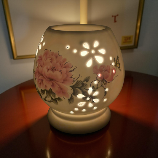 Elegant Ceramic Flower Cut Design Oil Diffuser Lamp