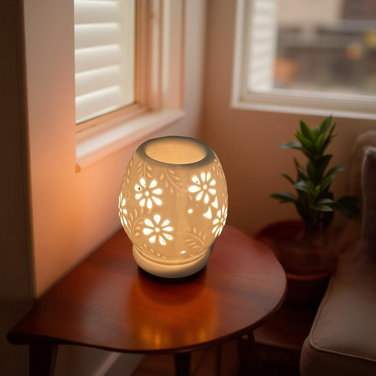 Elegant Ceramic Flower Cut Design Oil Diffuser Lamp