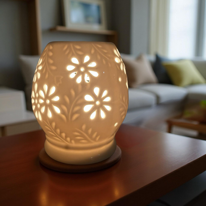 Elegant Ceramic Flower Cut Design Oil Diffuser Lamp