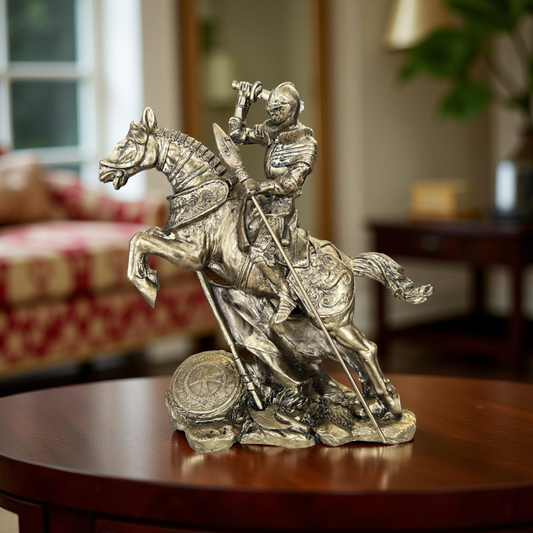Armored Knight with Sword Figurine – Medieval Horse Rider Sculpture