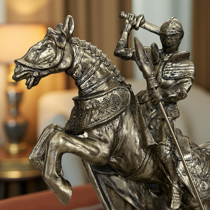 Armored Knight with Sword Figurine – Medieval Horse Rider Sculpture