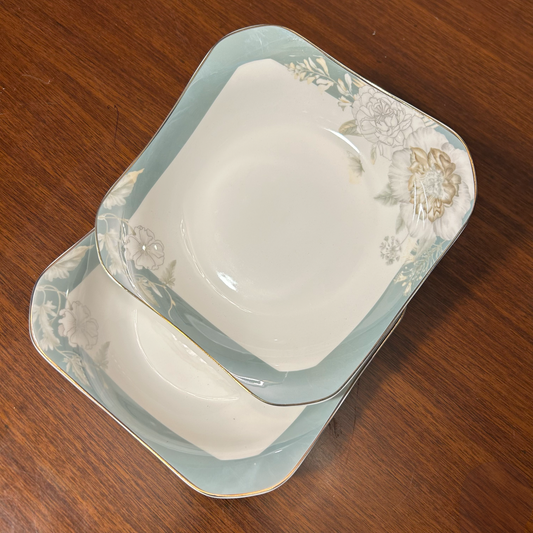 Artisan Crafted Blue Floral Square Plates Set of 2