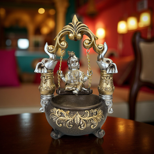 Lord Krishna on Elephant Swing Idol – Decorative Krishna Jhula Statue