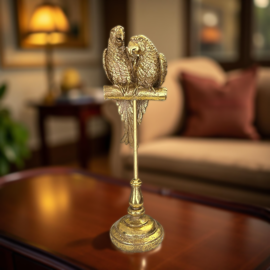 Golden Parrot Figurine – Decorative Bird Statue on Stand