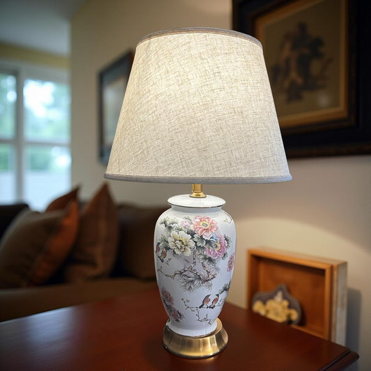 Artisan Ceramic Lamp with Shade – Traditional Floral Decorative Lighting