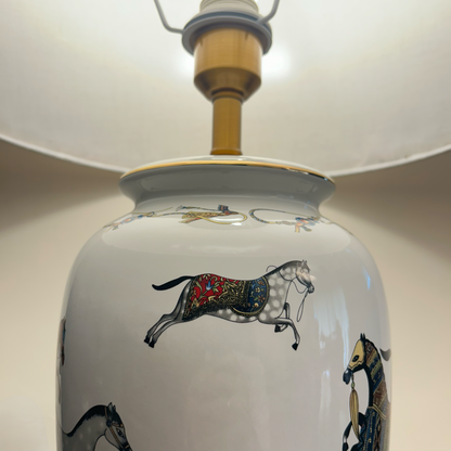 Classic White Ceramic Lamp with Horse Pattern – Premium Tabletop Light