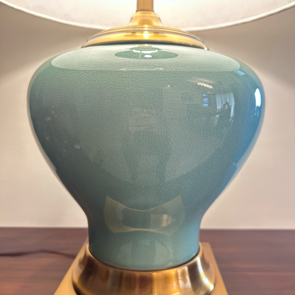 Luxury Jade Green Ceramic Lamp with Brass Base – Contemporary Table Lighting