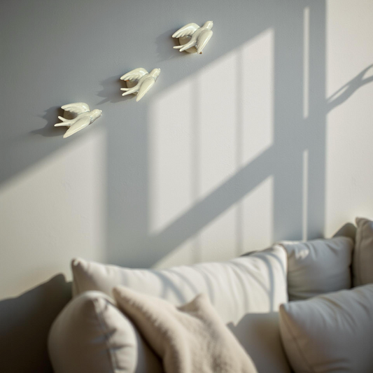Elegant White Bird Wall Décor towards Right Direction - Set of 3