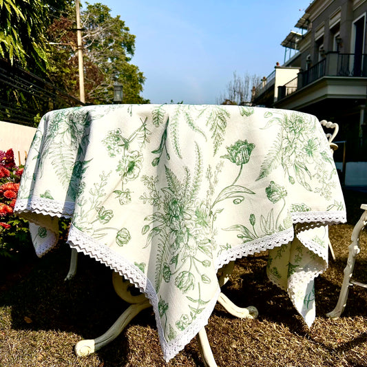 White and Green Bloom Table Linen (6 & 8 seater)