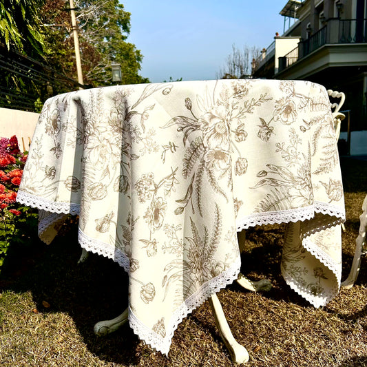 White and Beige Bloom Table Linen (6 & 8 seater)