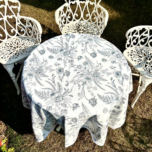 White and Grey Bloom Table Linen (6 & 8 seater)