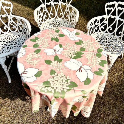 Soft Cotton Dining Tablecloth with Pink & Green Leaf Print