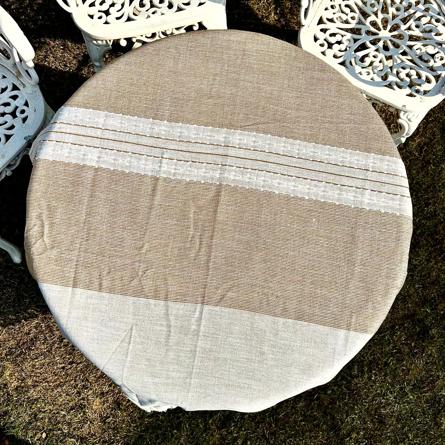 Natural Cotton Tablecloth with Tassel Fringe – Beige & Ivory