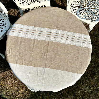 Natural Cotton Tablecloth with Tassel Fringe – Beige & Ivory