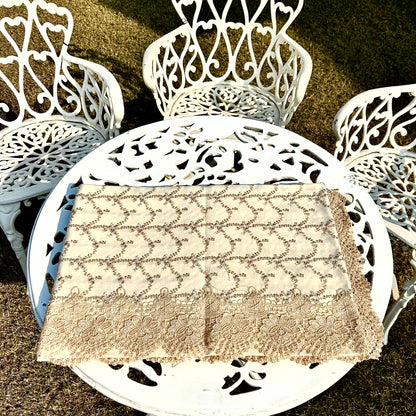 Ivory Embroidered Tablecloth with Elegant Lace Border