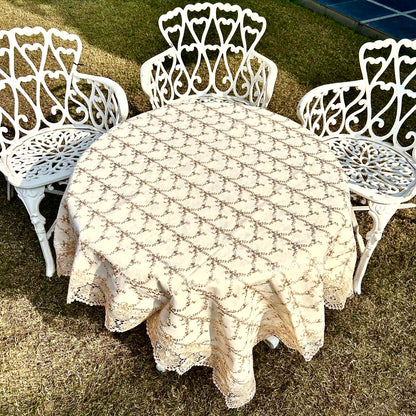 Ivory Embroidered Tablecloth with Elegant Lace Border