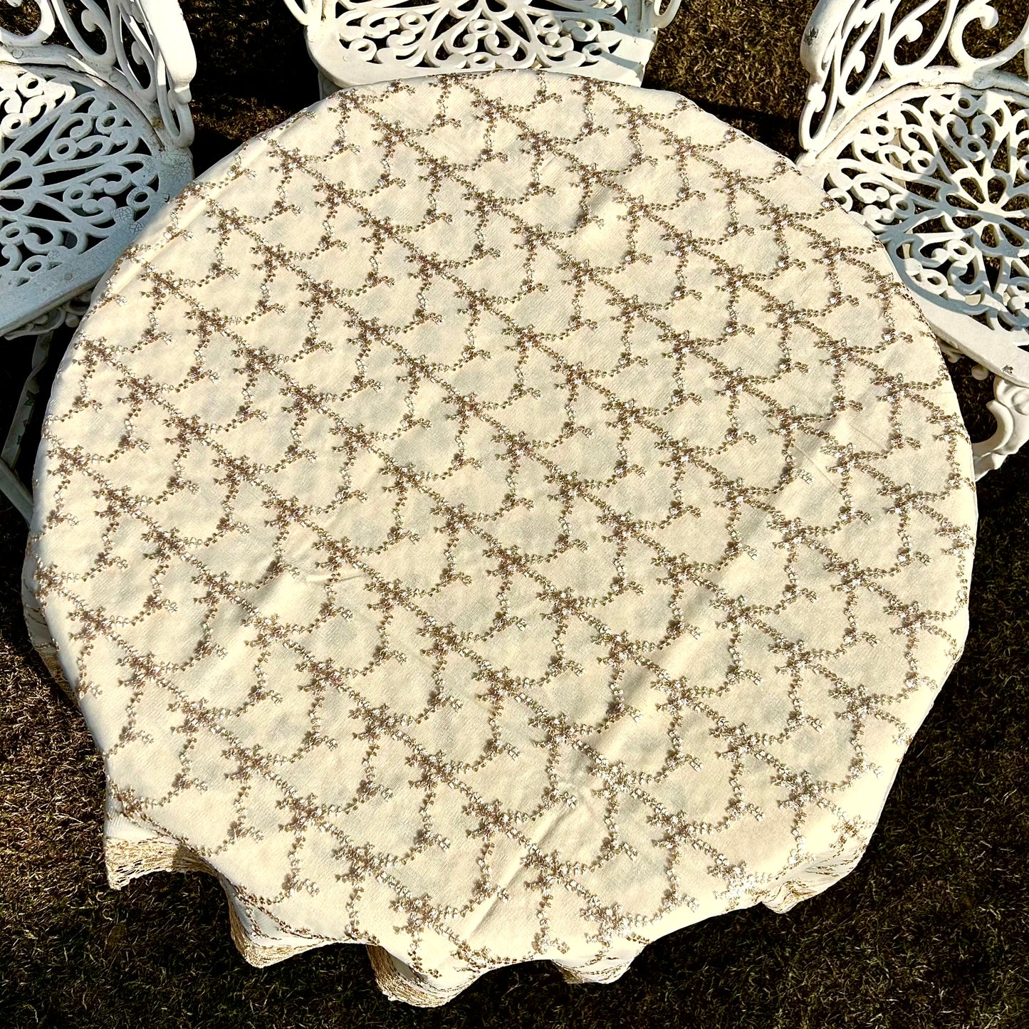 Ivory Embroidered Tablecloth with Elegant Lace Border