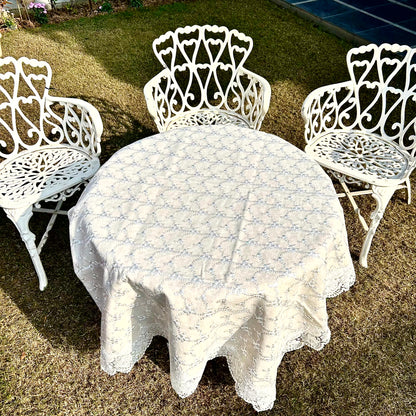 Ivory Embroidered Rectangular Tablecloth with Elegant Lace Border