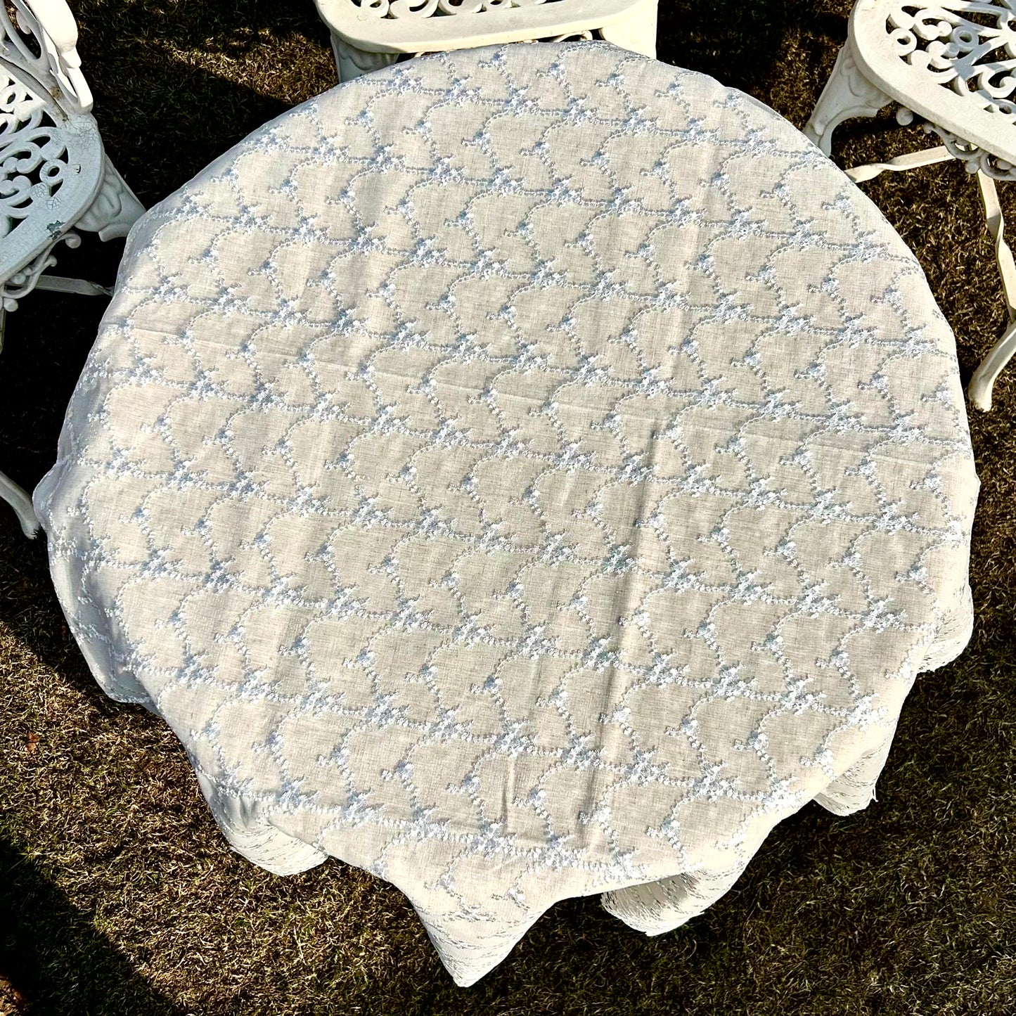 Ivory Embroidered Rectangular Tablecloth with Elegant Lace Border