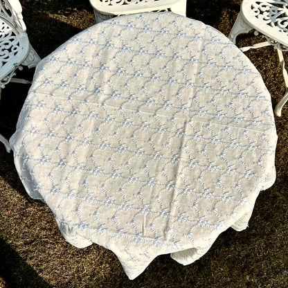 Ivory Embroidered Rectangular Tablecloth with Elegant Lace Border