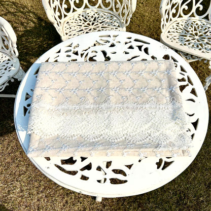 Ivory Embroidered Rectangular Tablecloth with Elegant Lace Border