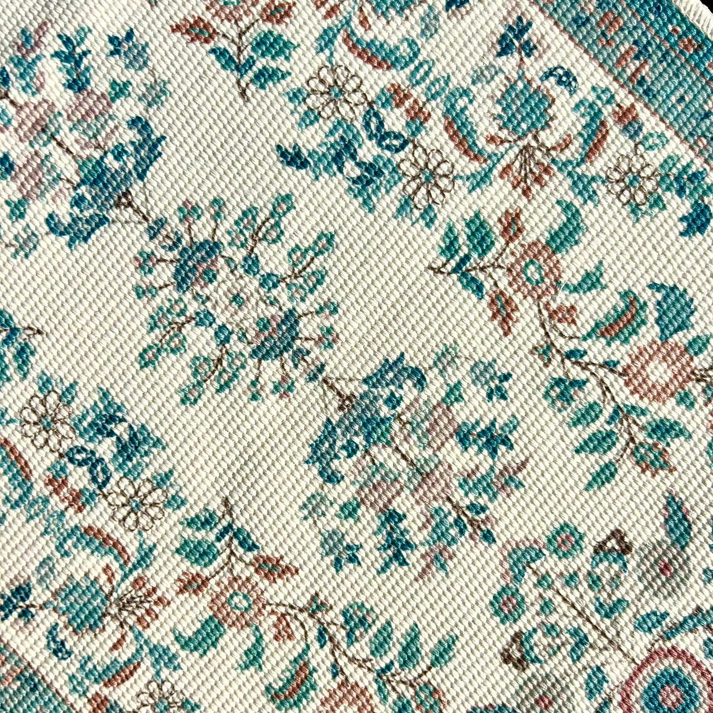 Floral Woven Table Runner – Aqua Blue with Soft Blush Accents