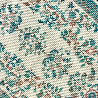 Floral Woven Table Runner – Aqua Blue with Soft Blush Accents
