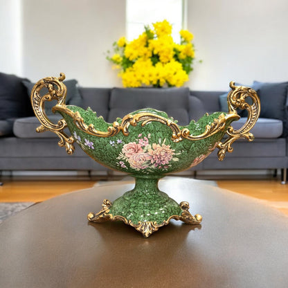 Luxury Green Ornate Vase Bowl Shaped