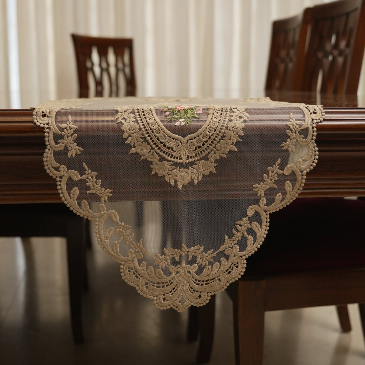 Floral Embroidered Lace Table Runner (Small)
