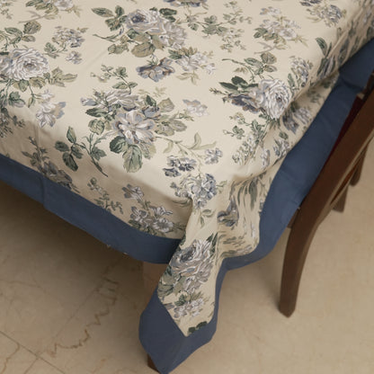 Floral Blue Border Table Cloth (6 Seater)