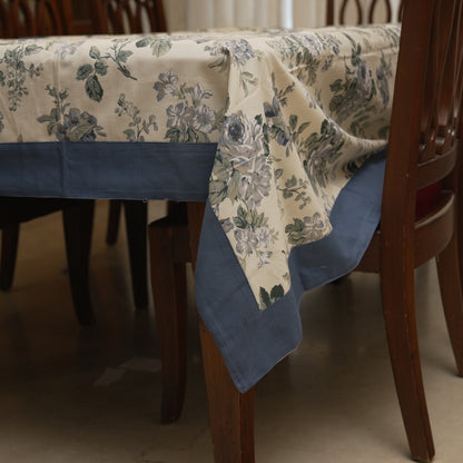 Floral Blue Border Table Cloth (6 Seater)