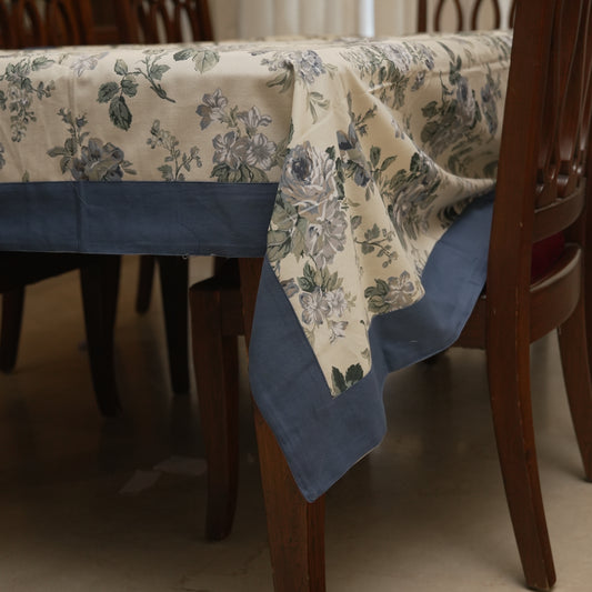 Floral Blue Border Table Cloth (6 Seater)