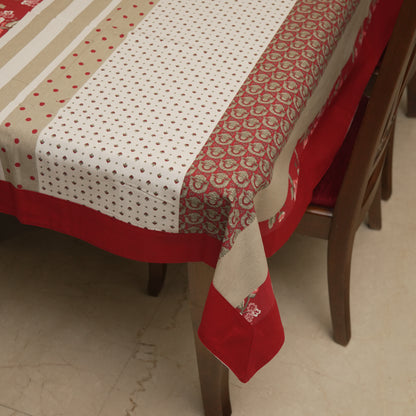 Red Floral Printed Table Cloth (6 Seater)
