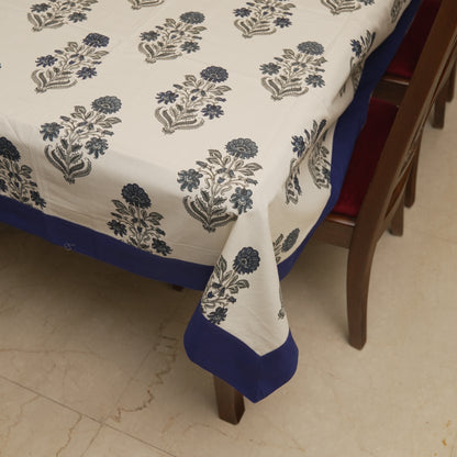 Blue Floral Printed Table Cloth (6 Seater)