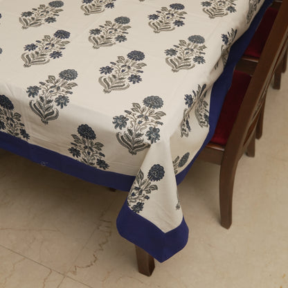 Blue Floral Printed Table Cloth (6 Seater)