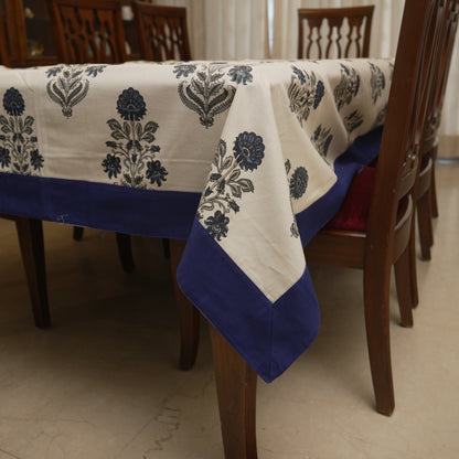 Blue Floral Printed Table Cloth (6 Seater)