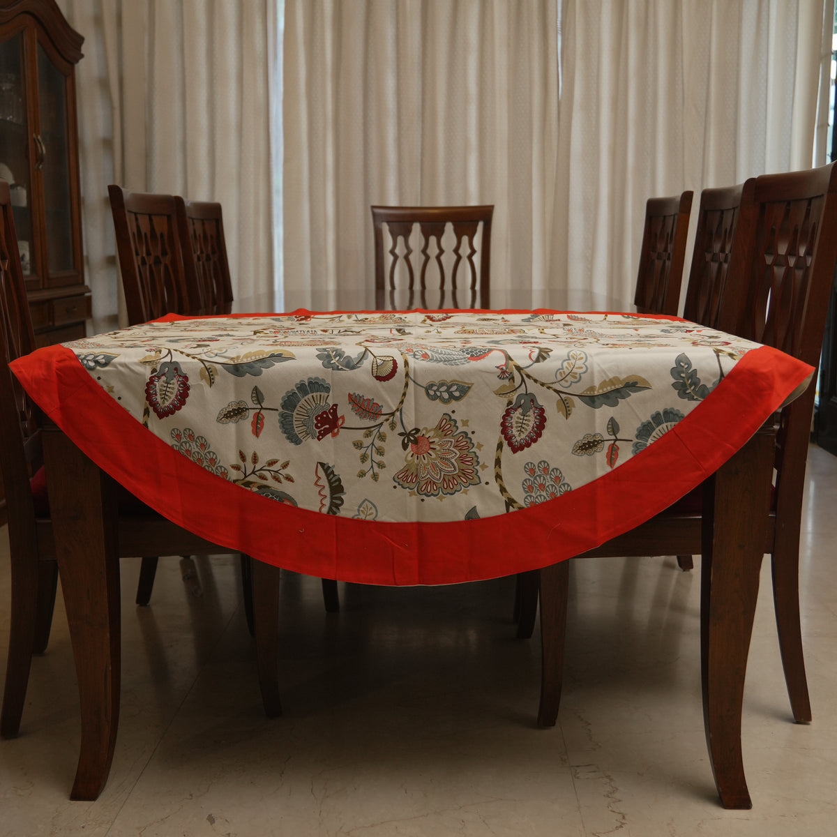 Peacock Floral Printed Round Table Sheet