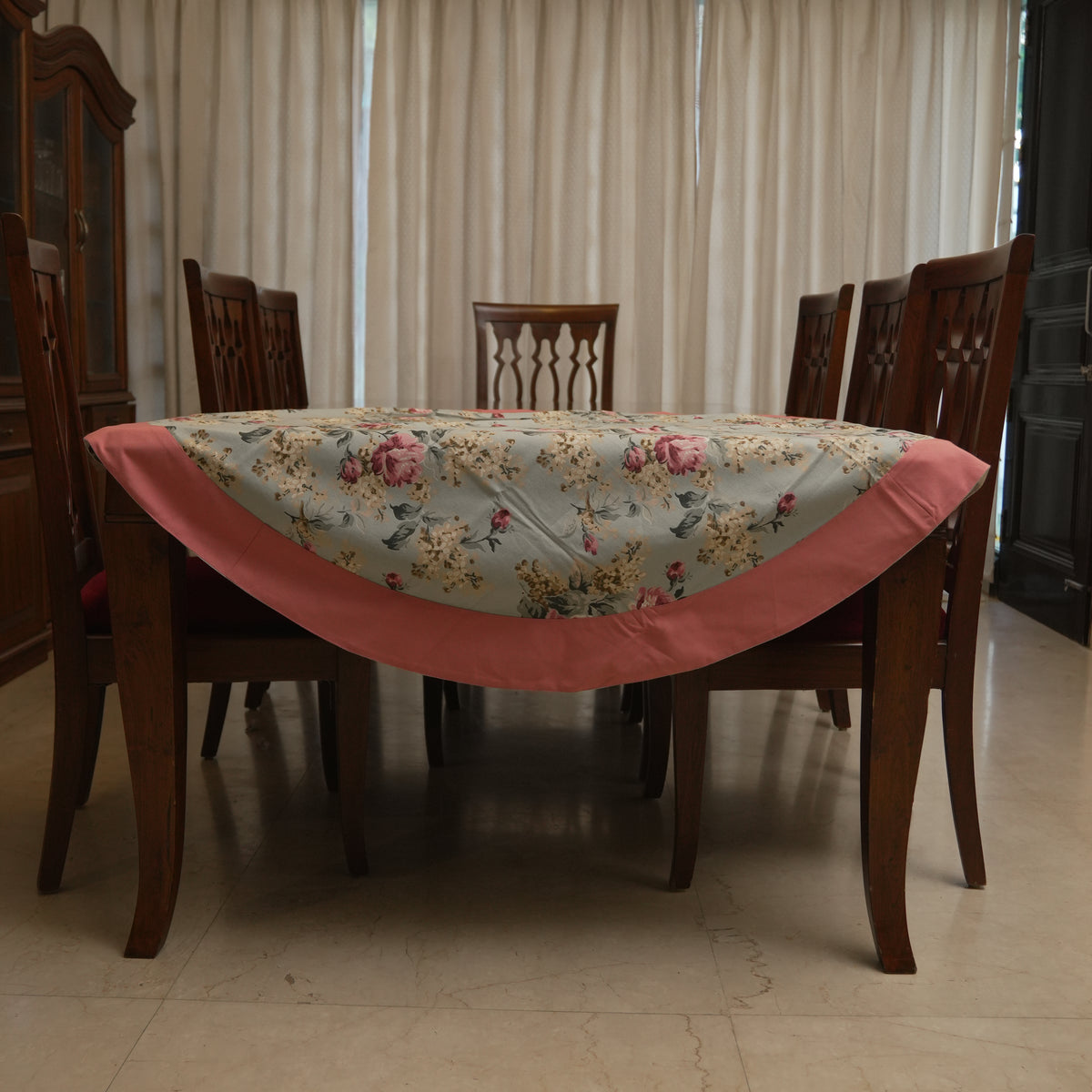 Blush Floral Print Round Table Sheet