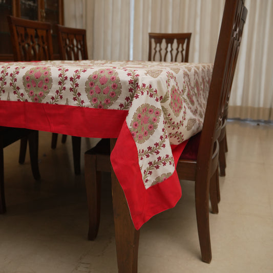 Pink Floral Printed Table Cloth (6 Seater)