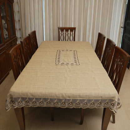 Elegant Beige Lace Border Table Cloth (8 Seater)