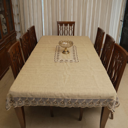 Elegant Beige Lace Border Table Cloth (8 Seater)