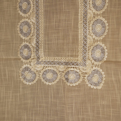 Beige Textured Table Cloth with Lace Border (8 Seater)
