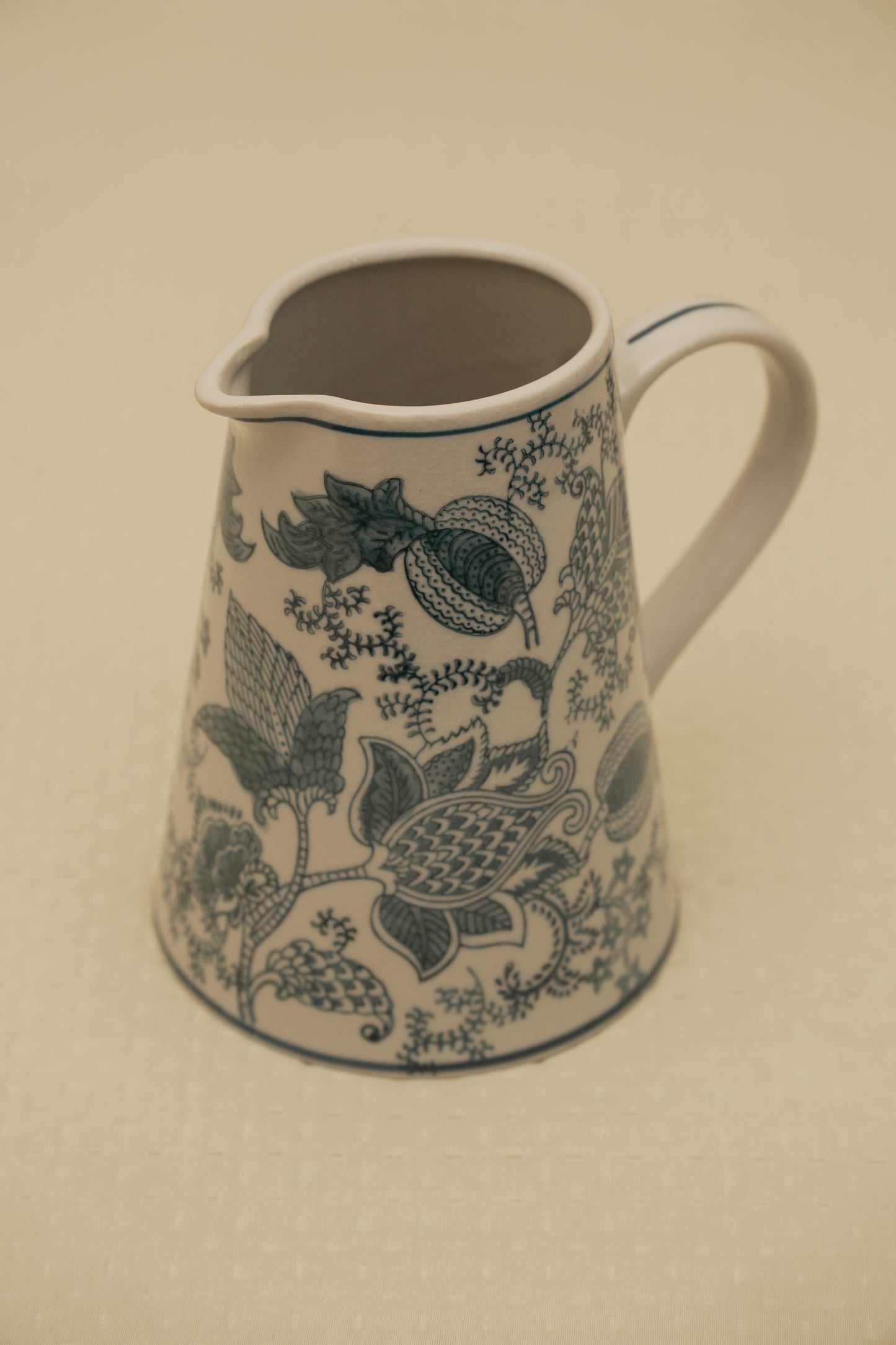 Elegant Blue Floral Ceramic Pitcher Vase
