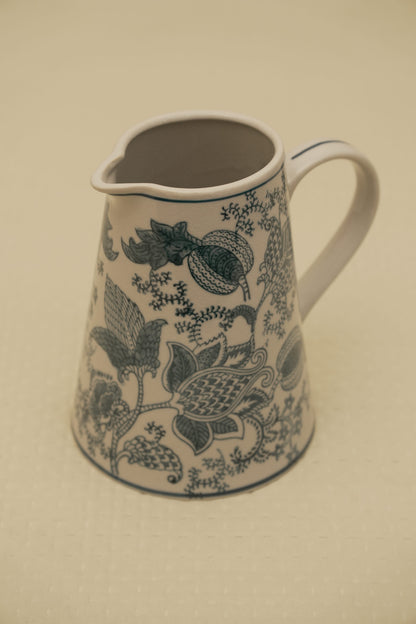 Elegant Blue Floral Ceramic Pitcher Vase