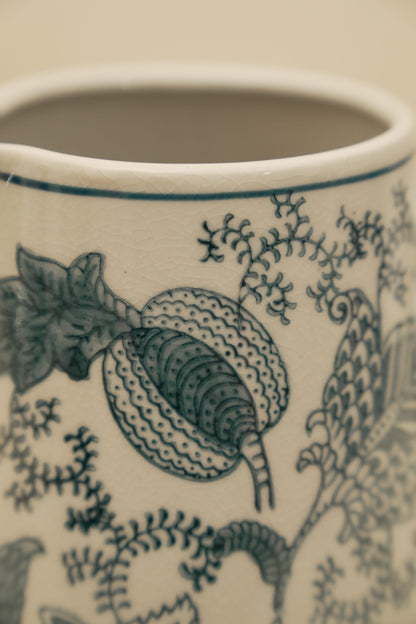 Elegant Blue Floral Ceramic Pitcher Vase