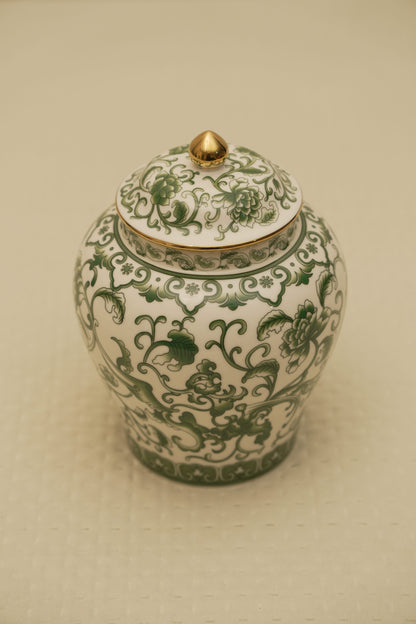Elegant Green Floral Ceramic Ginger Jar