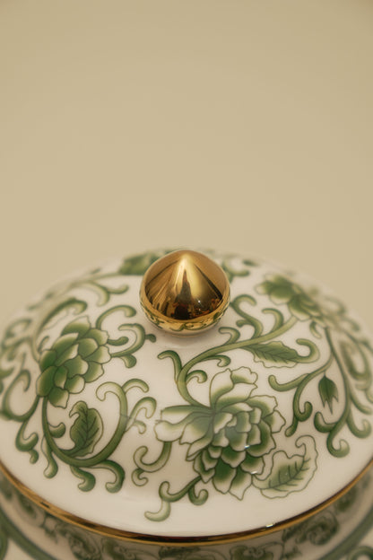 Elegant Green Floral Ceramic Ginger Jar