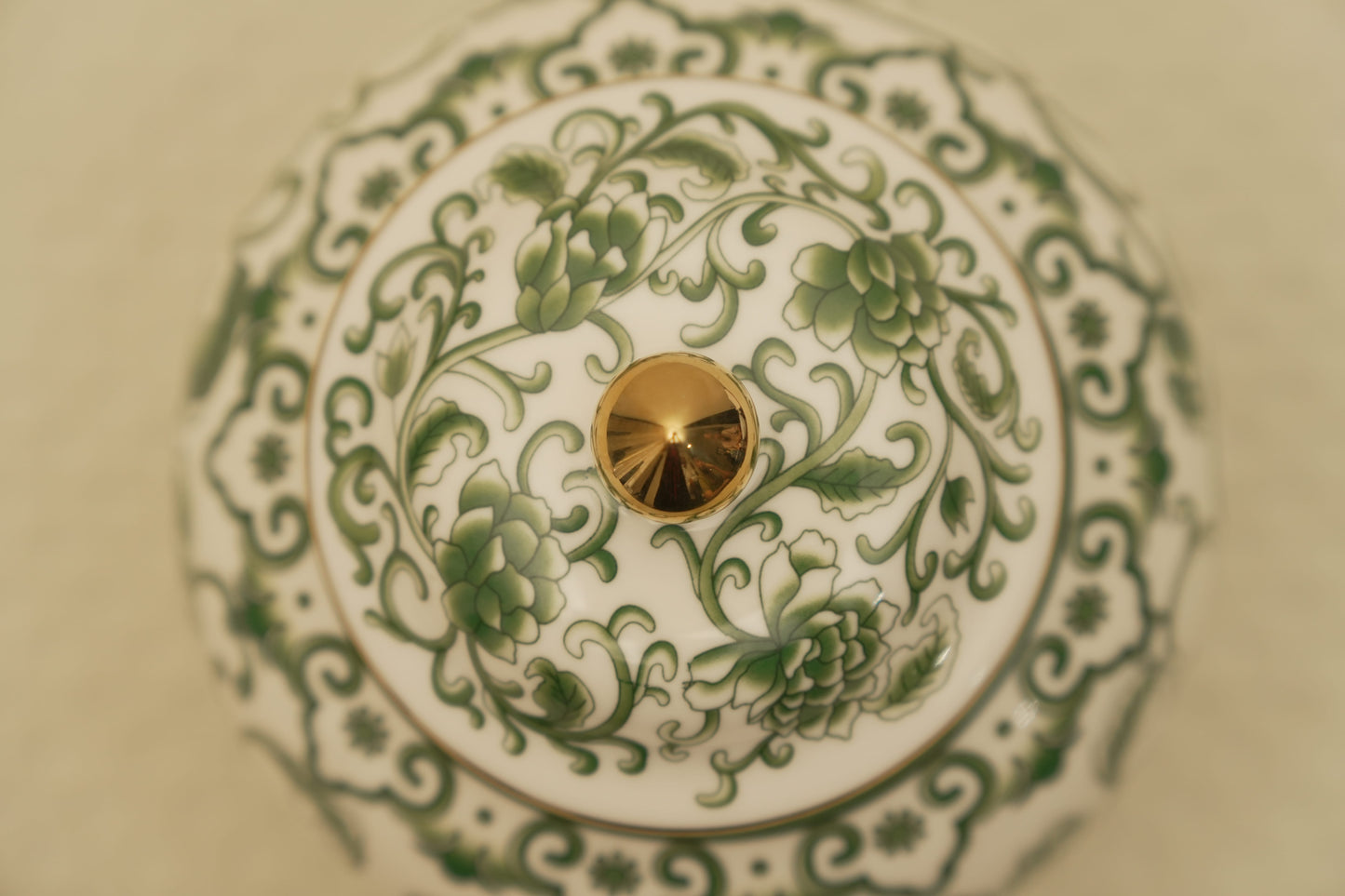 Elegant Green Floral Ceramic Ginger Jar