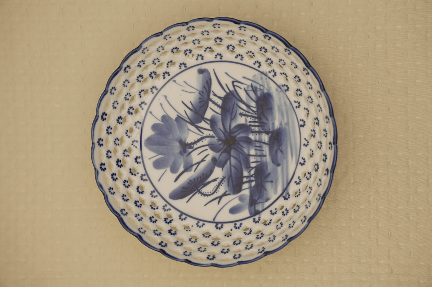 Elegant Blue Floral Ceramic Decorative Bowl